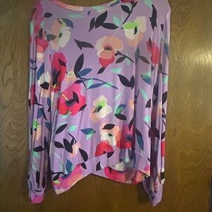 Jac Parker Lavender Floral Long-Sleeve Tee with Scoop Neck